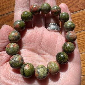 Unakite Chunky Crystal Gemstone Stretch Bracelet “Stone Of Vision” Energy